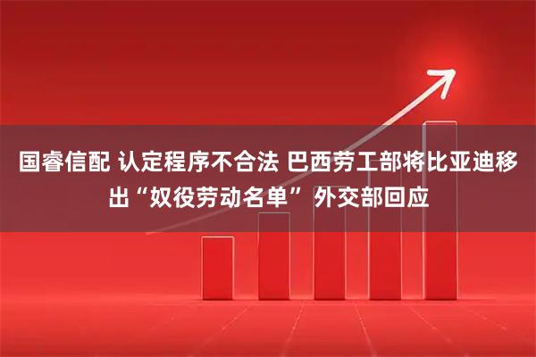 国睿信配 认定程序不合法 巴西劳工部将比亚迪移出“奴役劳动名单” 外交部回应