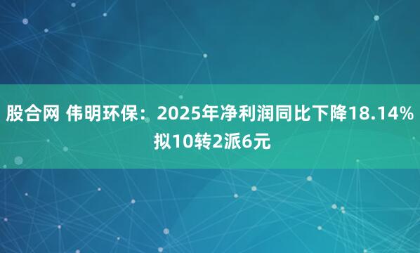 股合网 伟明环保：2025年净利润同比下降18.14% 拟10转2派6元
