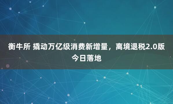 衡牛所 撬动万亿级消费新增量，离境退税2.0版今日落地